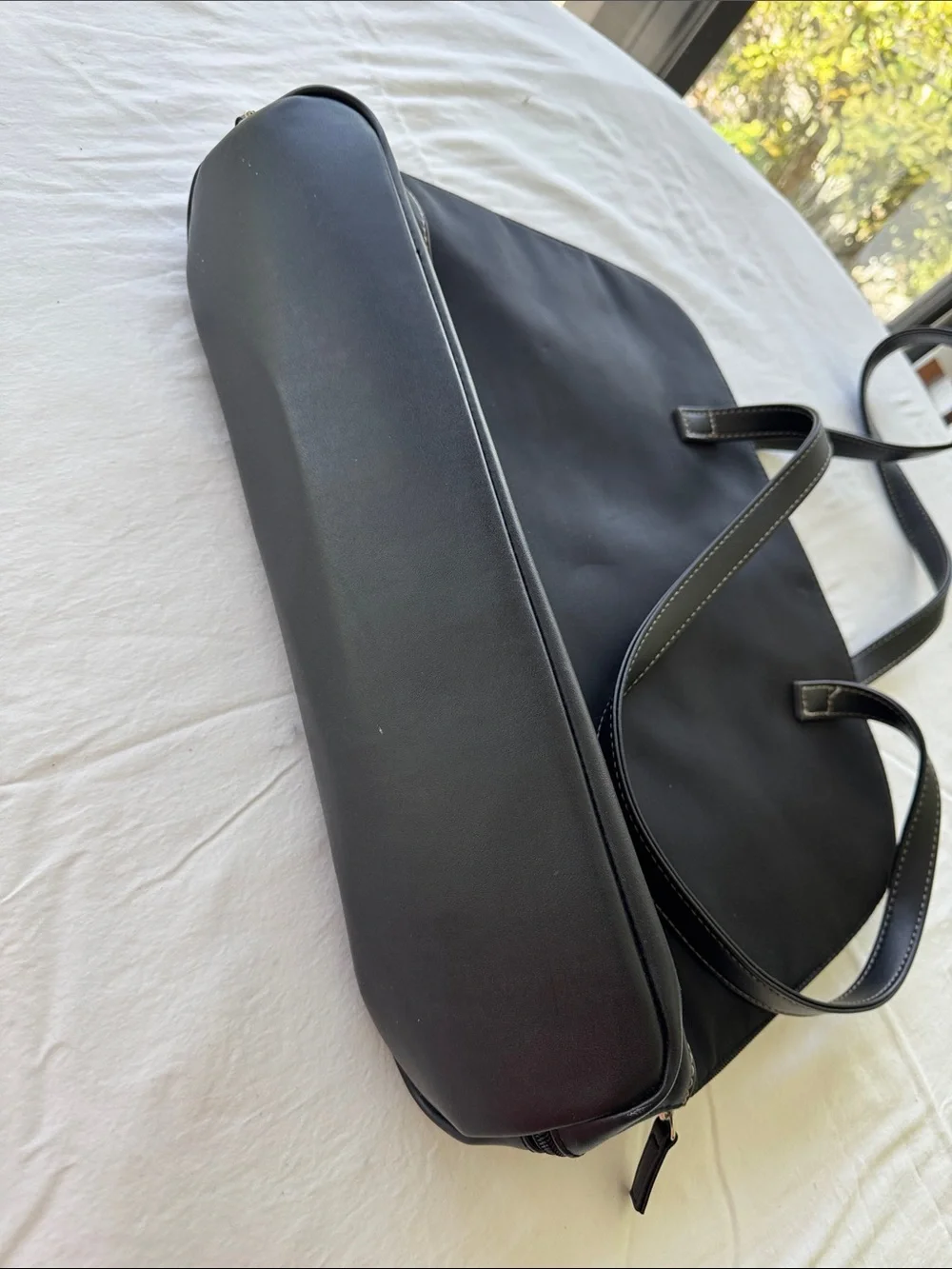 Black  Laptop Tote Bag with Contrast Stitching. 17”x12”x5”.